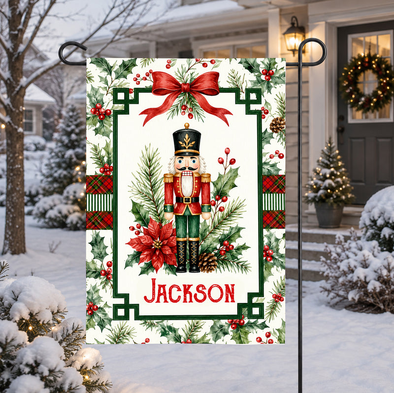 Personalized Nutcracker Christmas Garden Flag, Custom Kids Name Holiday Yard Flag, Nutcracker Porch Decor, Winter Outdoor Christmas Gift