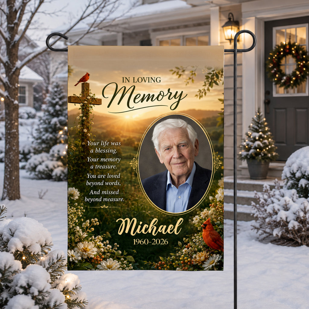 Personalized Memorial Garden Flag, Custom Photo In Loving Memory Flag, Cardinal Sympathy Yard Decor, Remembrance Gift for Loss of Loved One