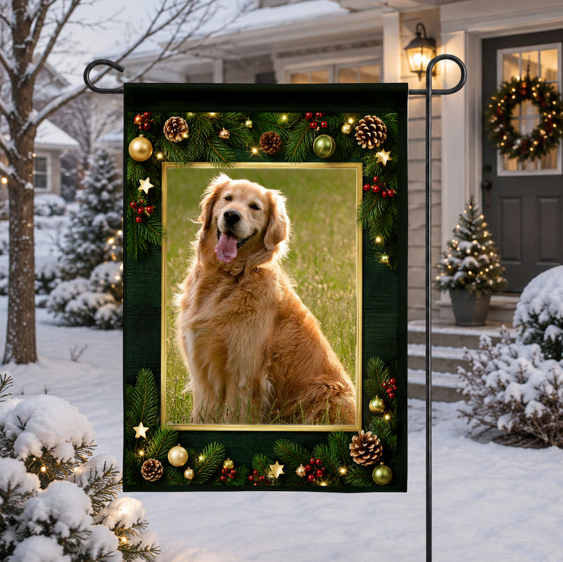 Personalized Pet Photo Christmas Garden Flag, Custom Dog Memorial Yard Flag, Holiday Pet Portrait Outdoor Decor, Christmas Gift for Dog Lovers