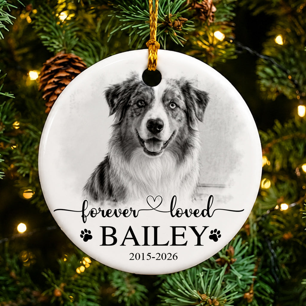 Personalized Pet Memorial Ornament, Custom Dog Cat Photo Christmas Ornament, Forever Loved Pet Loss Keepsake, Sympathy Gift for Pet Owner