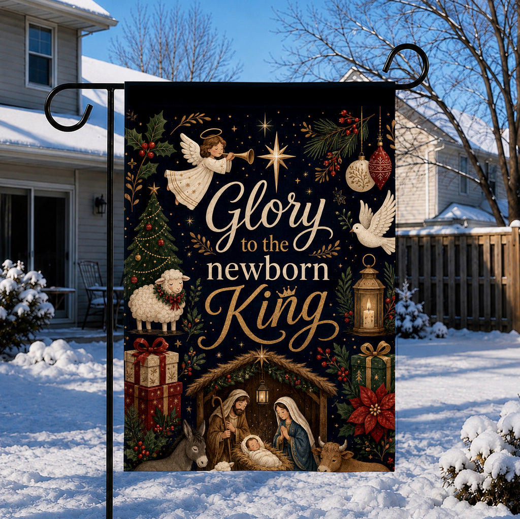 Christian Christmas Garden Flag, Glory to the Newborn King Yard Flag, Nativity Scene Outdoor Decor, Religious Holiday Porch Decoration