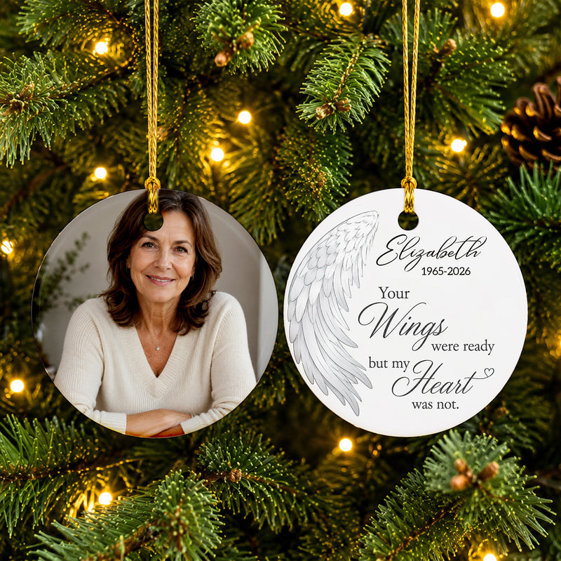 Personalized Photo Christmas Ornament, Angel Wings Memorial Keepsake, Custom Sympathy Gift, In Loving Memory Ornament