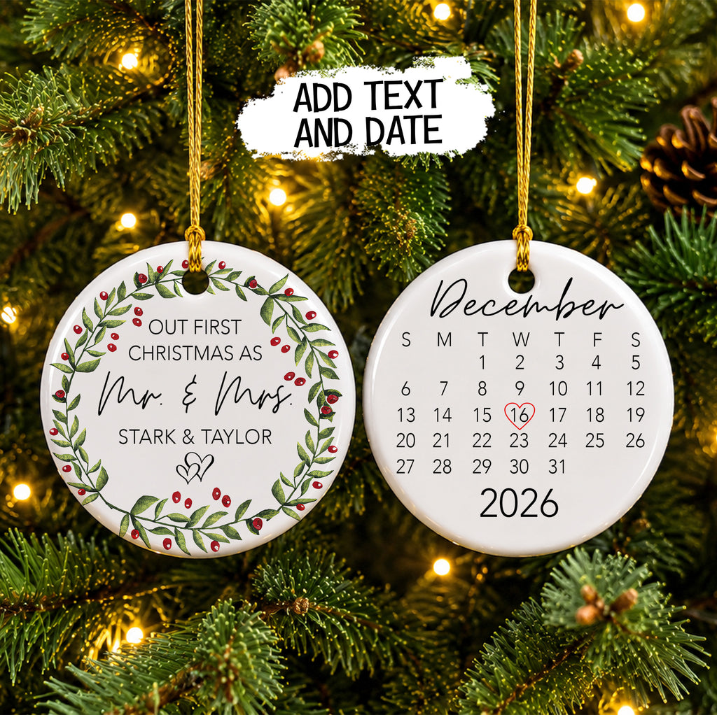 Our First Christmas Married Ornament, Personalized Mr and Mrs Ornament 2026, Newlywed Christmas Gift, Custom Wedding Keepsake Decoration