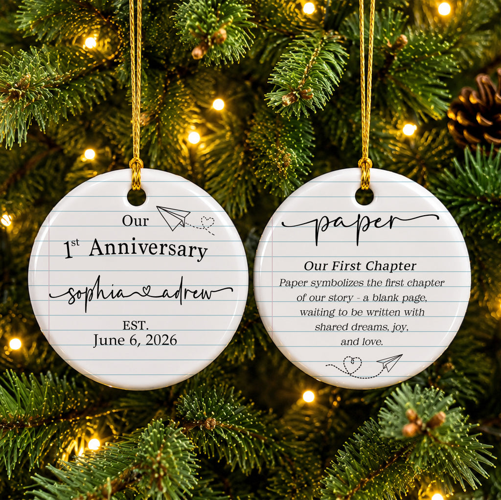 Personalized 1st Anniversary Ornament, Paper Anniversary Gift, First Wedding Anniversary Keepsake, Romantic Gift for Husband Wife
