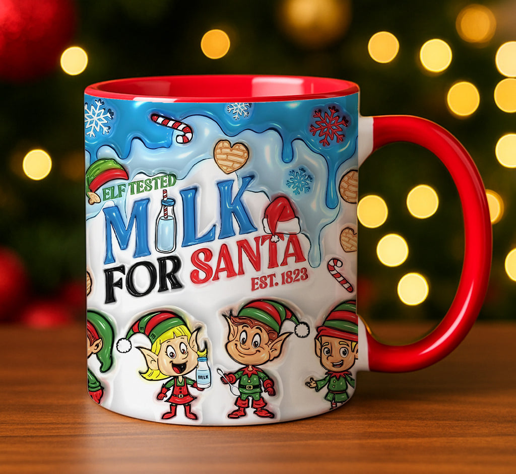 Milk For Santa Mug Cute Elf Christmas 3D Cup Holiday Gift For Kids And Family