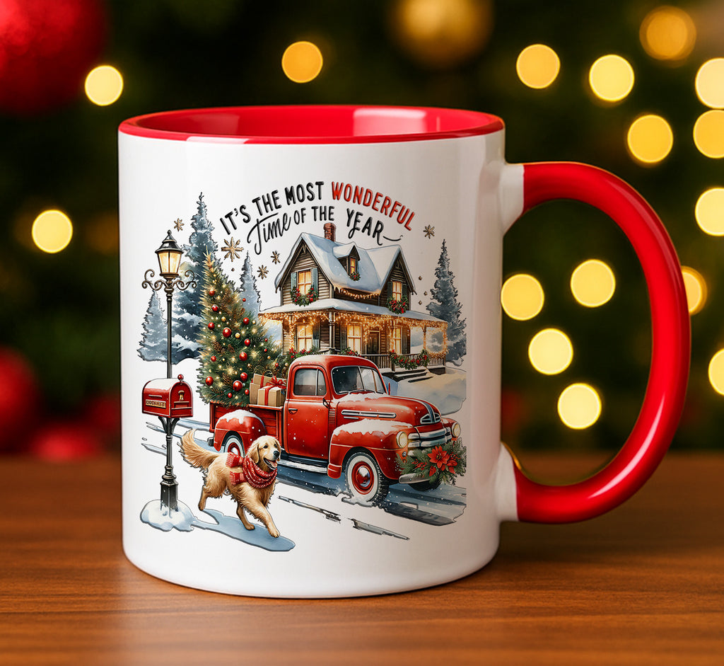 Christmas Red Truck Mug Holiday Winter Scene Cup Cozy Coffee Gift For Home Lovers
