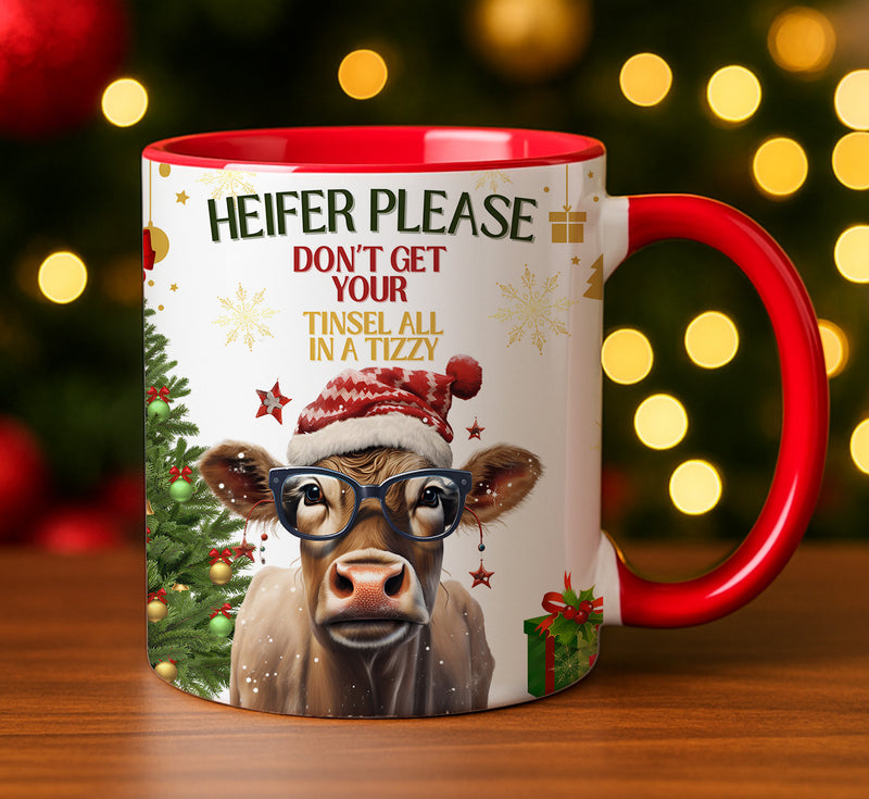 Funny Heifer Please Christmas Mug Cow Wearing Glasses Holiday Gift For Coffee Lovers