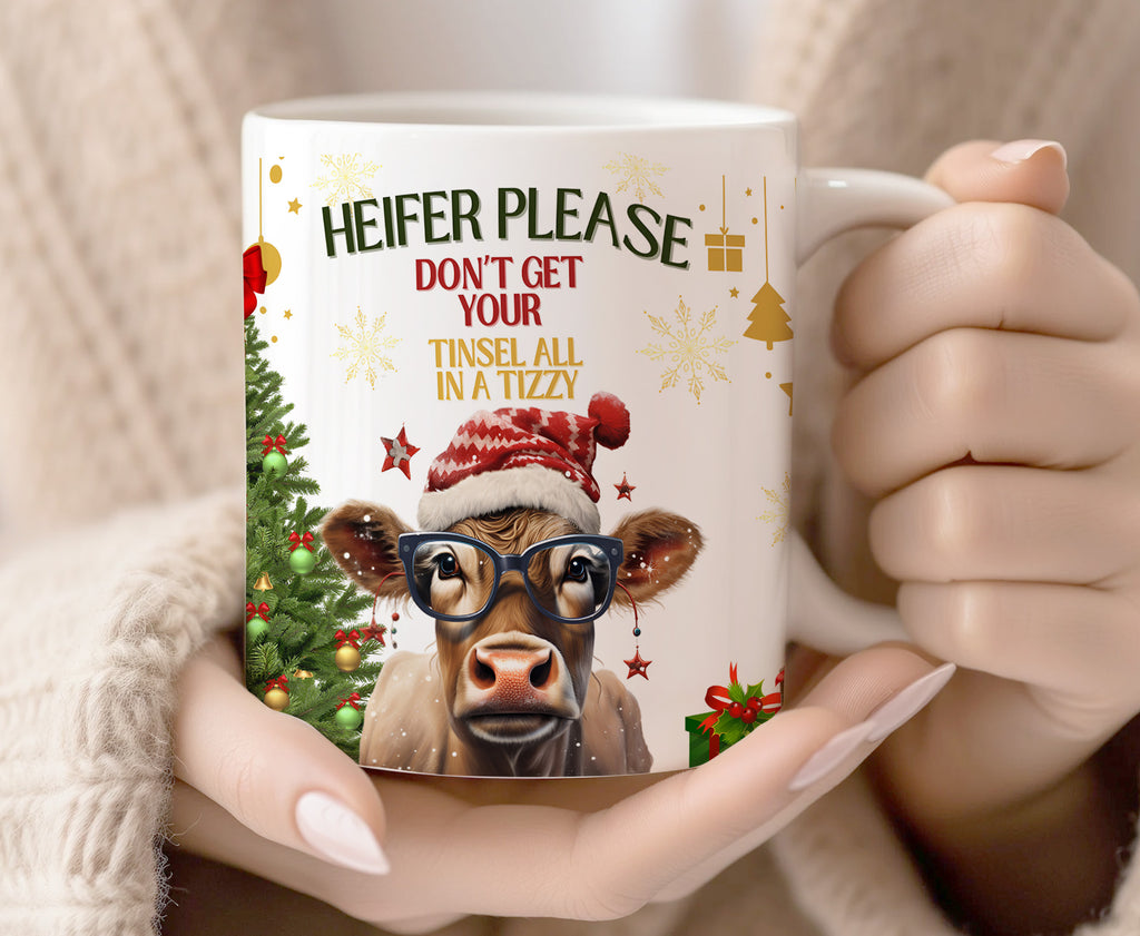 Funny Heifer Please Christmas Mug Cow Wearing Glasses Holiday Gift For Coffee Lovers