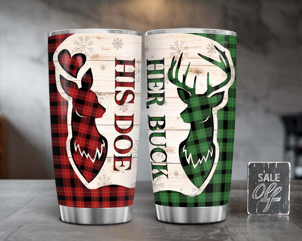 Deer Couple Tumbler, His Doe Her Buck, Christmas Gift for Husband & Wife