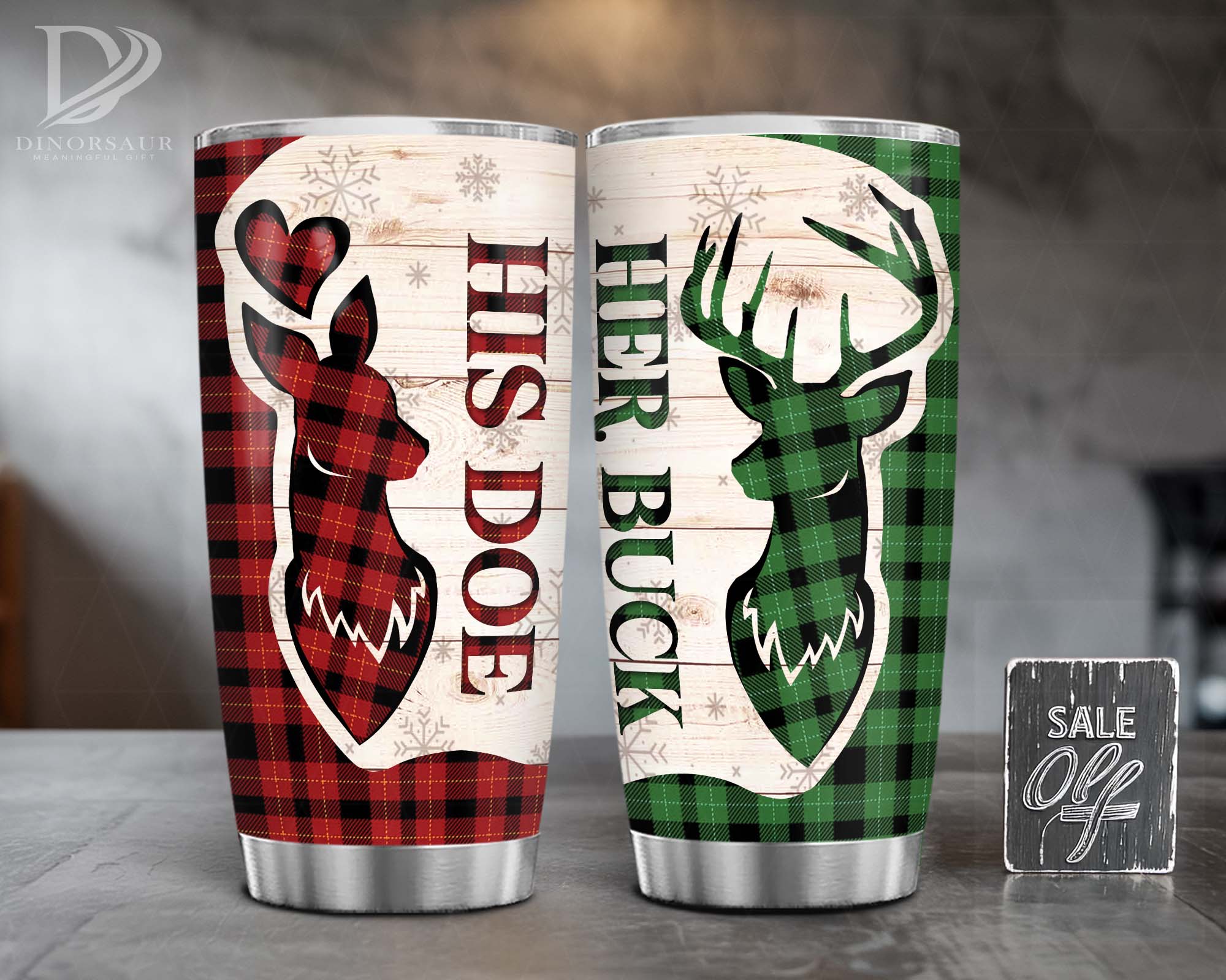 Tumbler For Wife Husband From Him Her Deer Couple His Doe Her Buck Sports Bottle Buffalo Plaid Xmas Water Gifts For Couple 20oz With Lid Travel Cup For Wife Husband