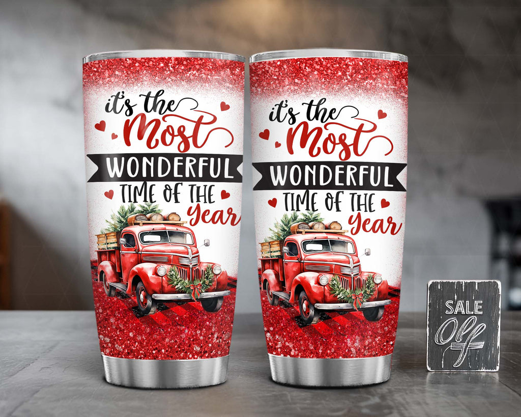 Wonderful Time Of The Year Christmas Tumbler, Holiday Gift for Family, Friends & Couples