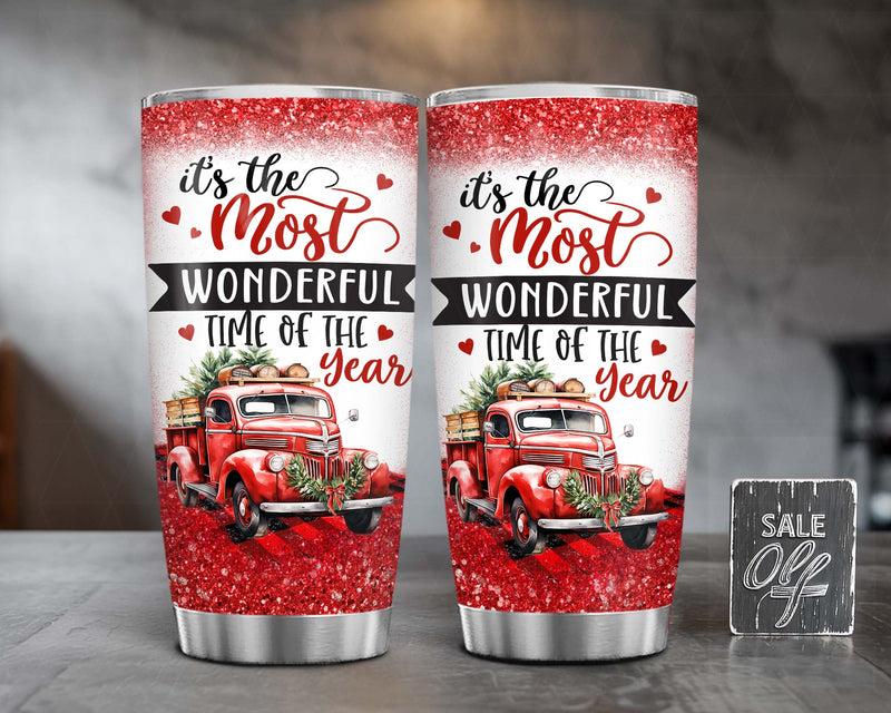 Wonderful Time Of The Year Christmas Tumbler, Holiday Gift for Family, Friends & Couples