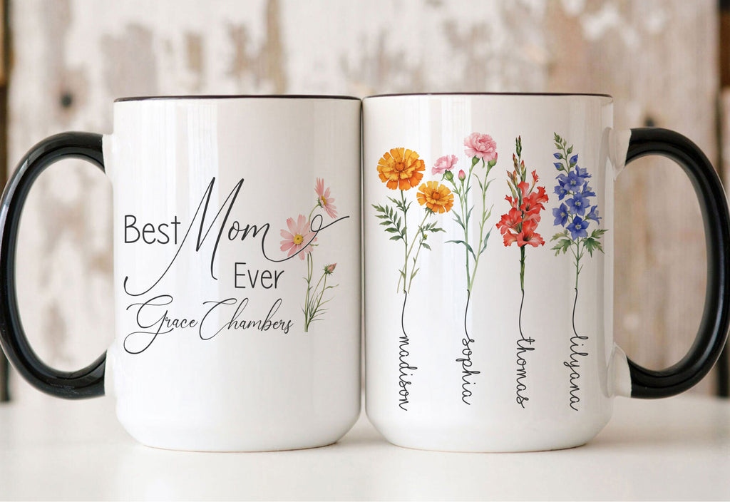 Personalized Mom Mug, Custom Birth Flower Mug, Best Mom Gift, Mother's Day Mug
