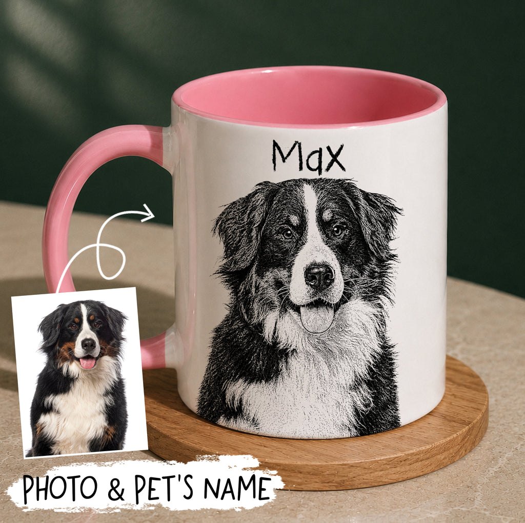 Custom Dog Portrait Sketch With Name - Personalized Mug