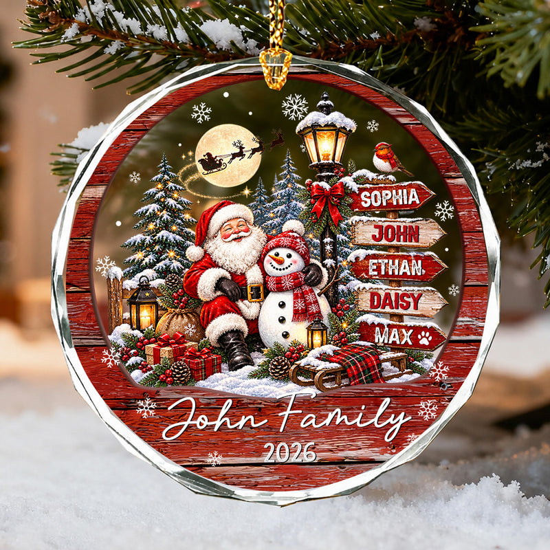 Personalized Family Christmas Ornament, Custom Name Signpost Keepsake 2026, Santa Snowman Ornament, Family Christmas Gift with Pet Name