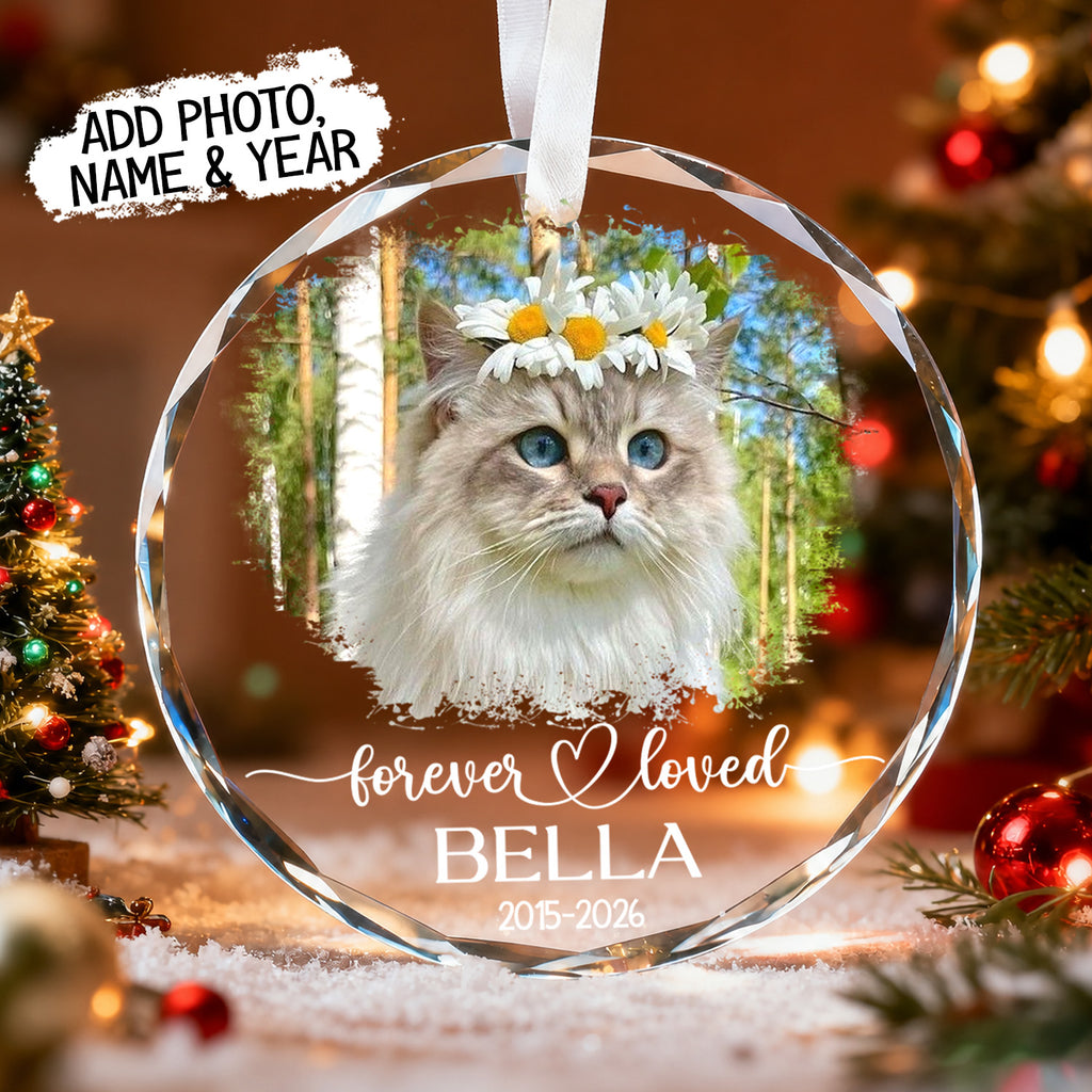 Personalized Pet Memorial Photo Ornament, Custom Dog Cat Remembrance Keepsake, Forever Loved Christmas Ornament, Pet Loss Sympathy Gift