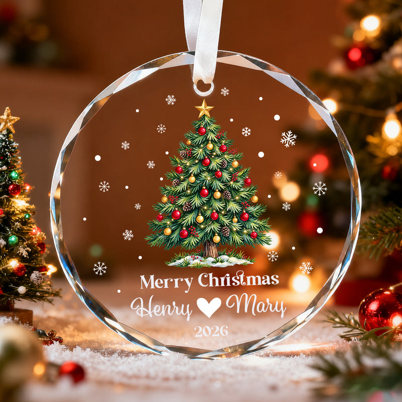 Personalized Crystal Christmas Tree Ornament, Custom Couple Name Keepsake, Glass Holiday Decor, First Christmas Newlywed Gift for Couple