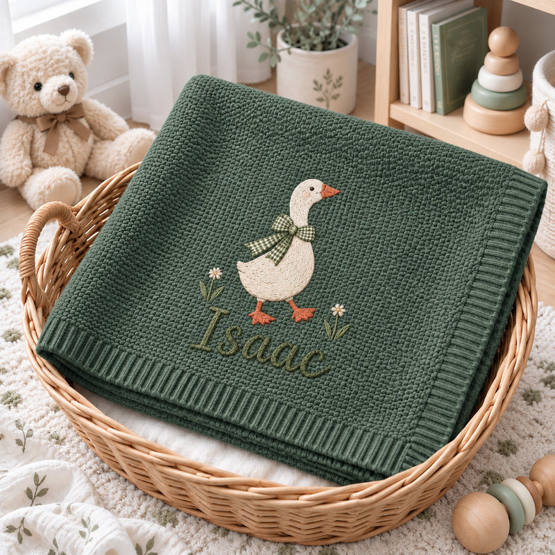 Personalized Floral Baby Blanket, Butterfly Bee Embroidered Knit Blanket, Custom Name Daisy Nursery Gift, Baby Shower Gift for Girl