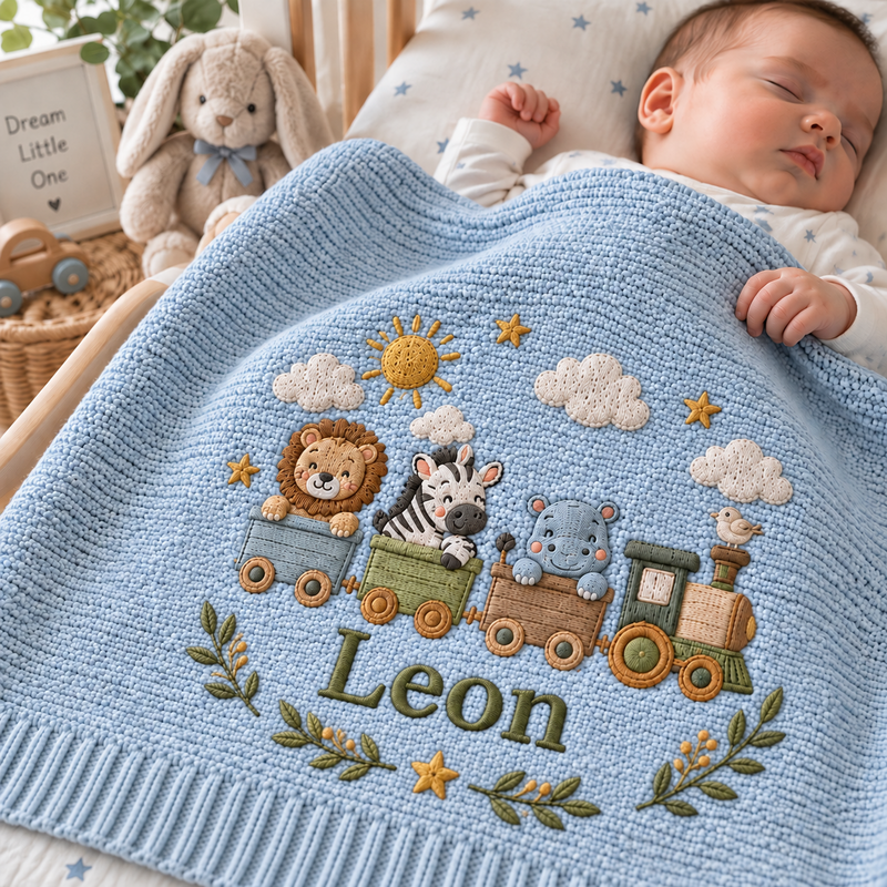 Personalized Baptism Baby Blanket, Noahs Ark Embroidered Blanket, Custom Name Christening Gift, Safari Animal Nursery Keepsake