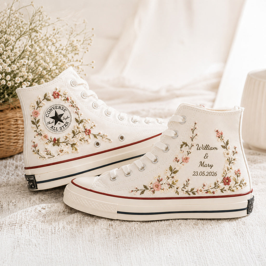 Bridal Wedding Flowers - Personalized Embroidered Converse High Tops