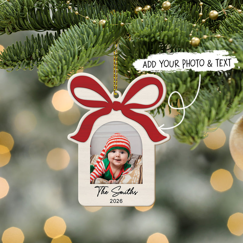 Christmas Bow Frame Custom Photo - Custom Shape Wood Ornament Cutout & Print