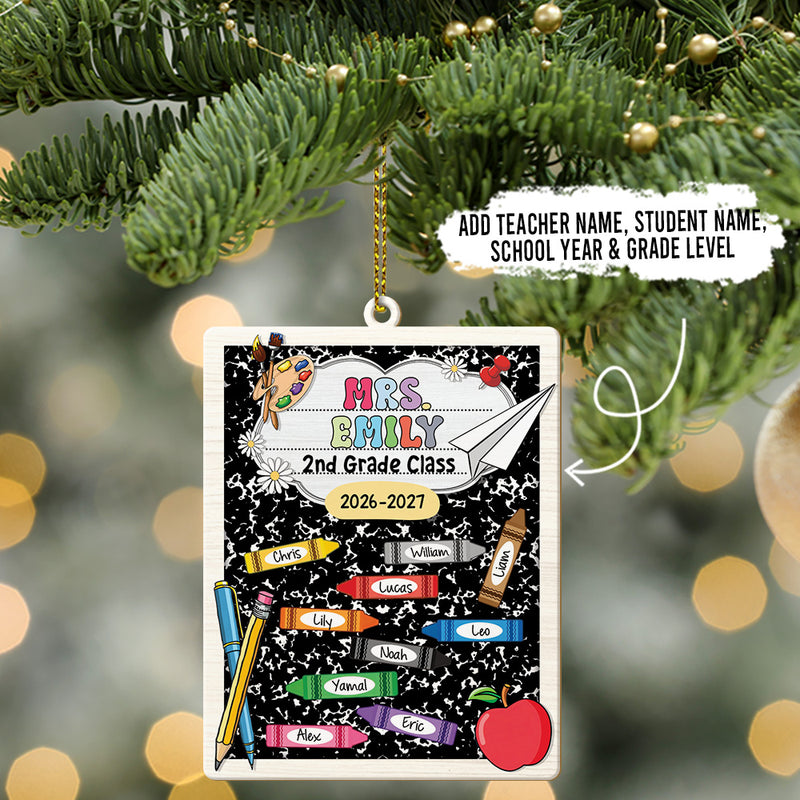 Teacher Crayon Class List With Student Names - Custom Shape Wood Ornament Cutout & Print