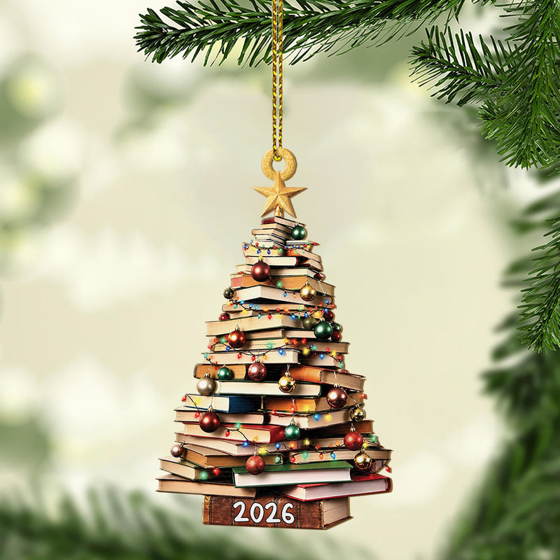 Book Tree Christmas - Custom Shape Wood Ornament Cutout & Print
