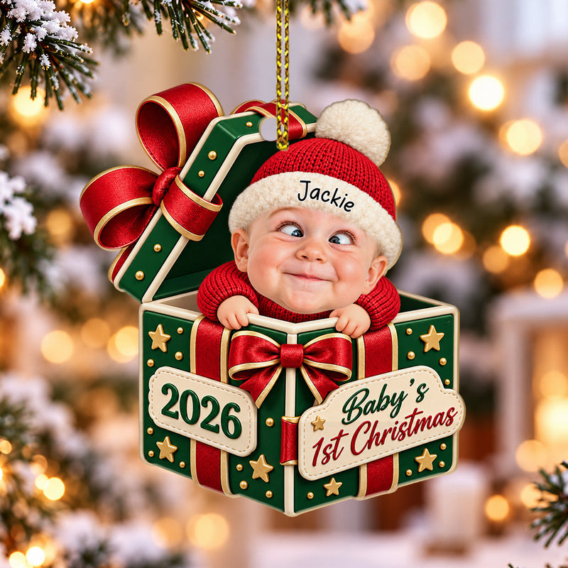 Personalized Baby First Christmas Acrylic Ornament 2026 Custom Baby Face Photo Gift Box Ornament Newborn Christmas Gift Baby Keepsake