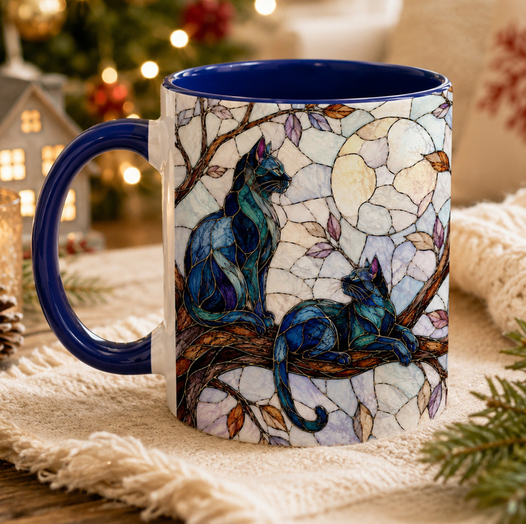 Black Cat Mug, Stained Glass Cat Coffee Mug