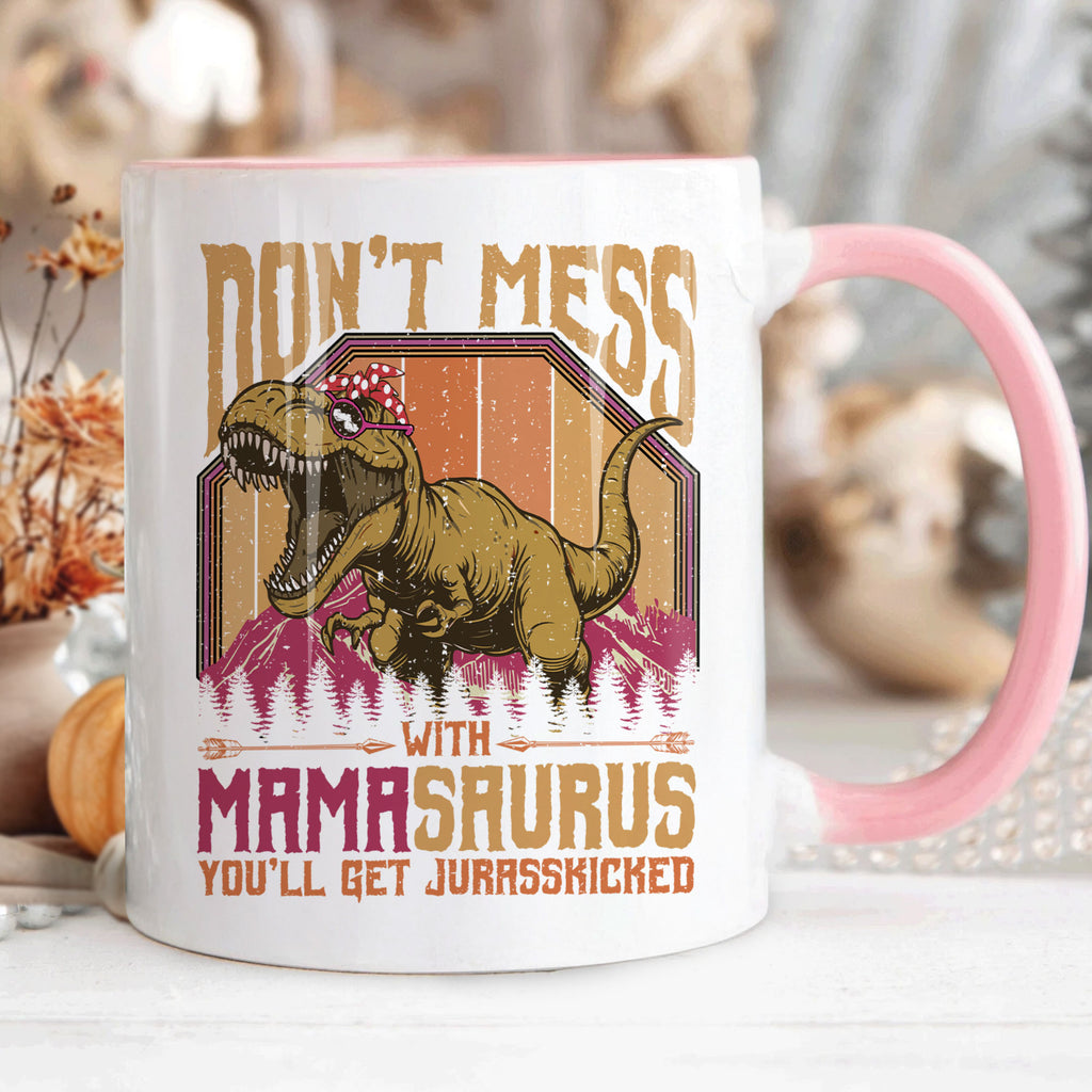 Mamasaurus Mug, Funny Dinosaur Mom Coffee Cup, Mother’s Day Gift