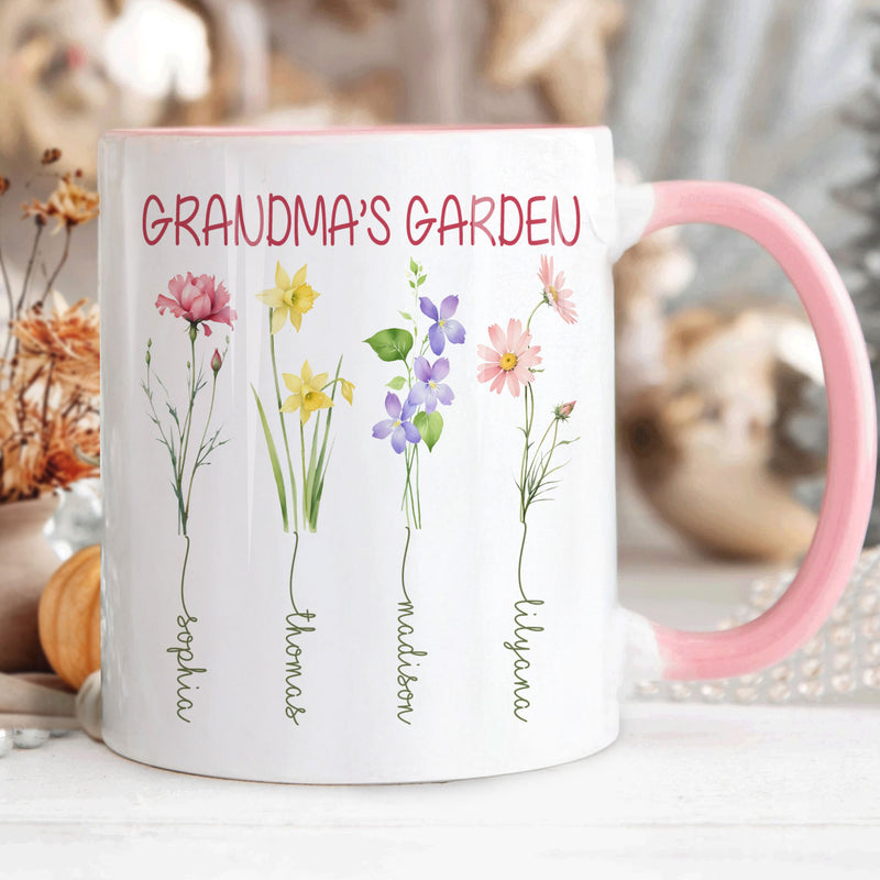 Personalized Grandma’s Garden Mug, Custom Birth Flower Mug, Grandma Gift